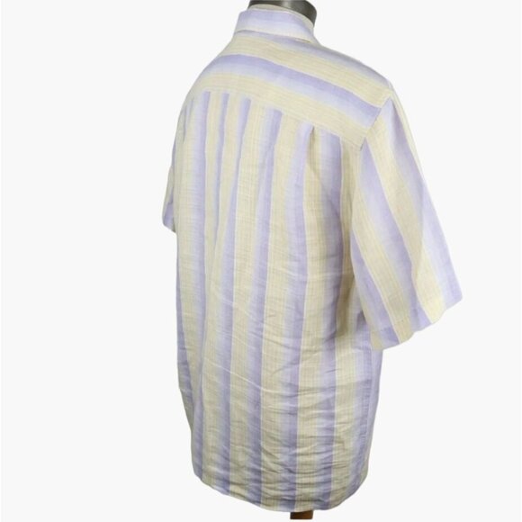 Tommy Bahama 100% Cotton Linen Shirt Men's Size Large Blue & Yellow Vertical Str - Picture 4 of 7